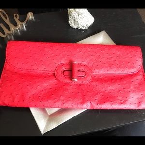 Faux Ostrich Print Envelope Clutch Bag